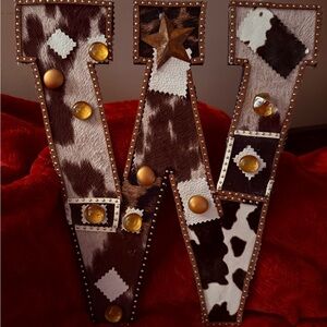 Western Cowhide Letter W Wall Decor | Rustic Farmhouse | Studded & Star 12x13